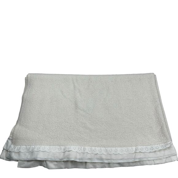 Vintage FARIBO Wool Acrylic Blanket Ivory Satin Trim Woven Texture 68x82 Cottage - Picture 2 of 13
